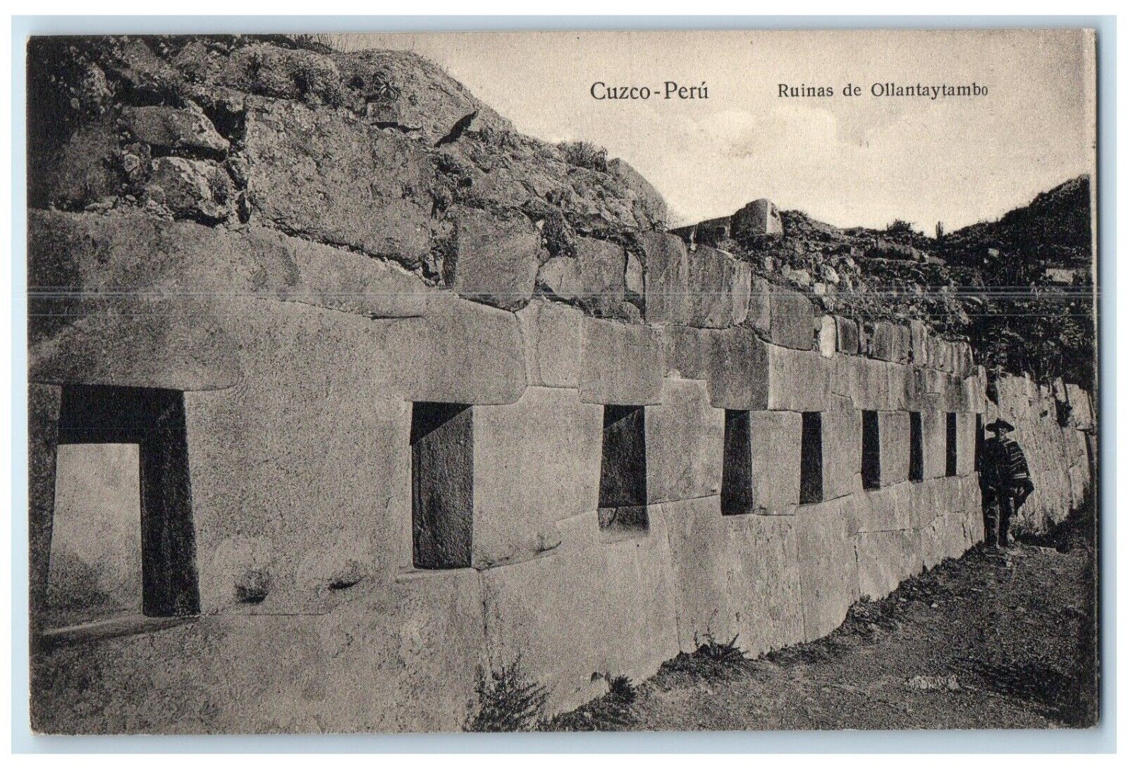 c1910 View of Ollantaytambo Ruins Cusco Peru Unposted Antique Postcard