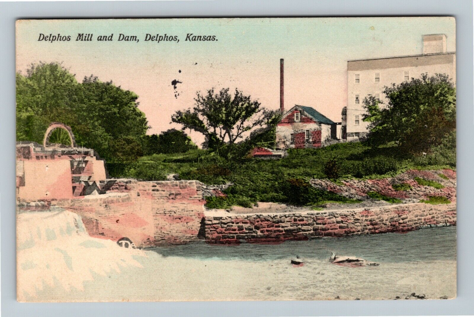 Delphos KS-Kansas, Delphos Mill and Dam, c1912 Vintage Postcard