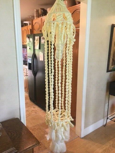Large 7ft. Macrame` Vintage 70\'s Yellow Plant Holder or side table - New