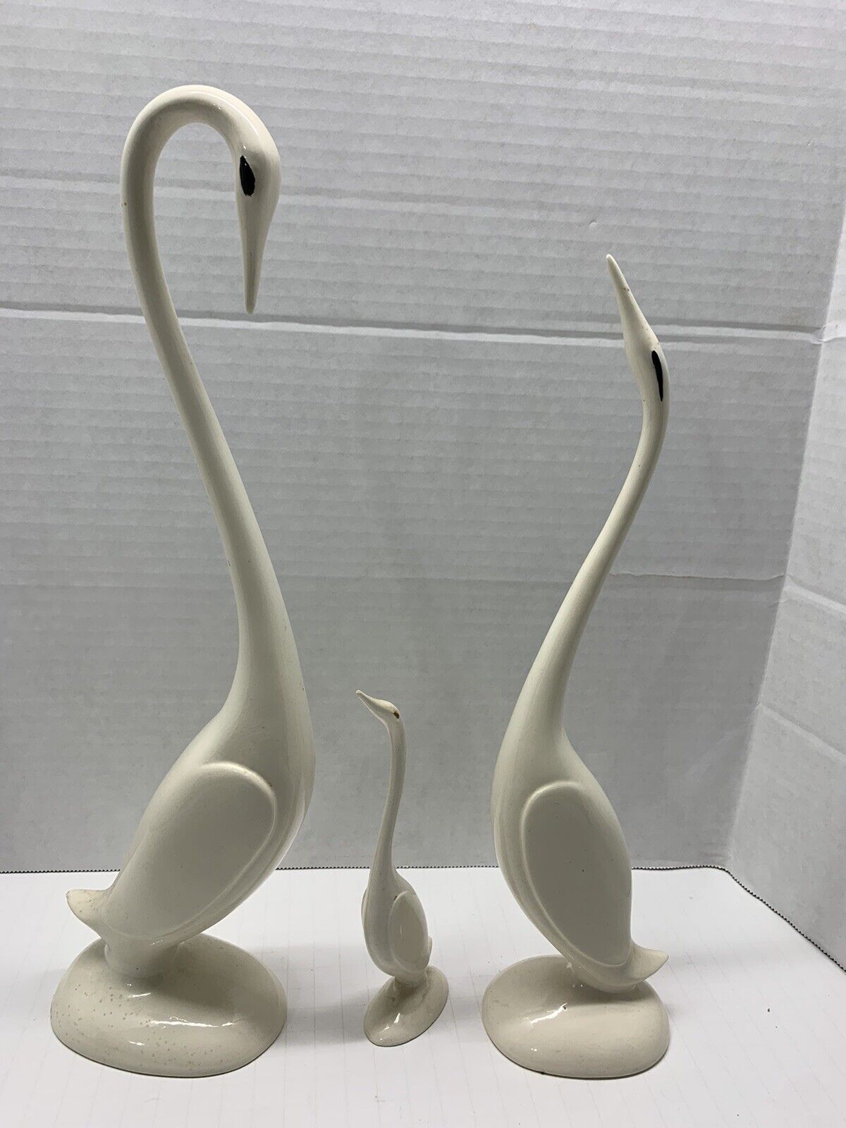 LOOK Vintage SIGNED Set of 3 Ceramic Swan Crane Egret Birds Figurines