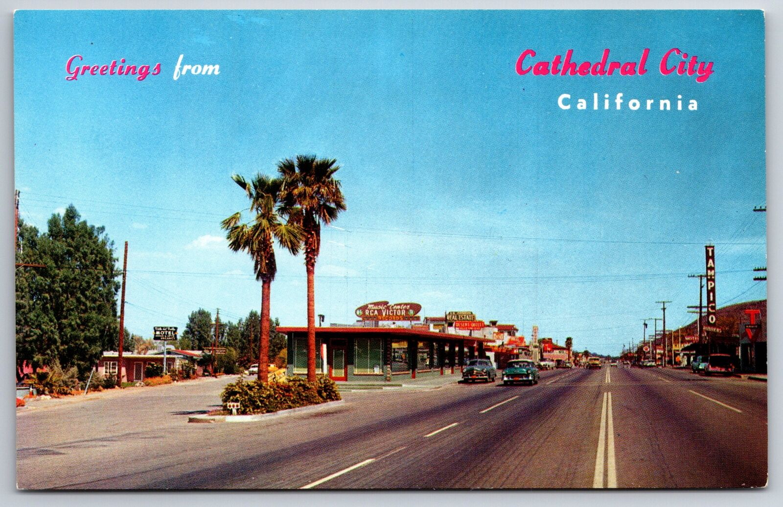 Cathedral City CA~Main Street~RCA Victor Record Store Music Center~1950s Cars