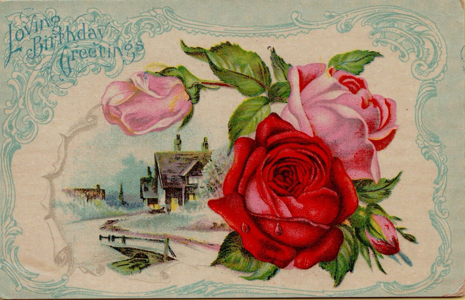 Loving Birthday Greetings Postcard Roses Road Leading to Home c1910 Unposted