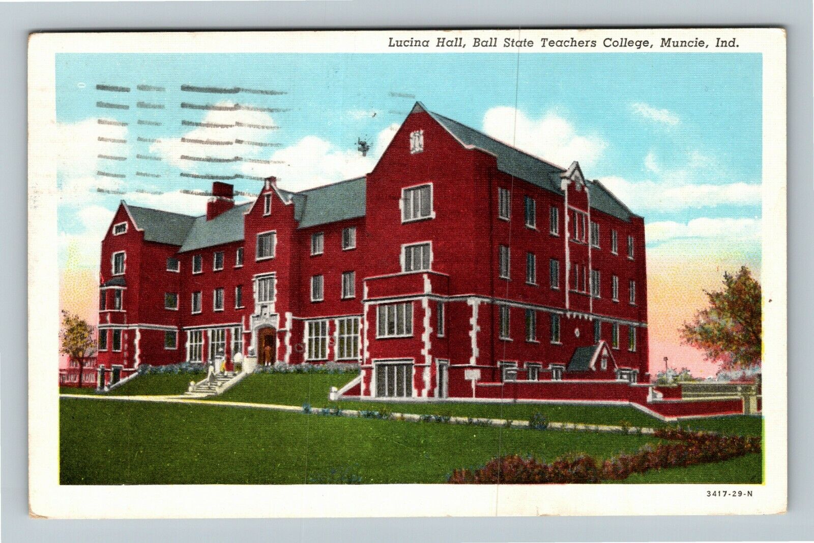 Muncie IN Indiana, Ball State Teachers College Lucina Hall Linen c1948 Postcard