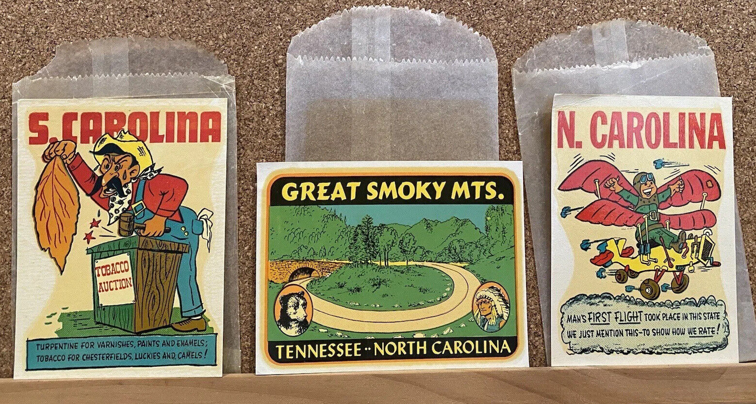 1960S NORTH & SOUTH CAROLINA GREAT SMOKY MOUNTAINS USA SOUVENIR DECALS STICKERS