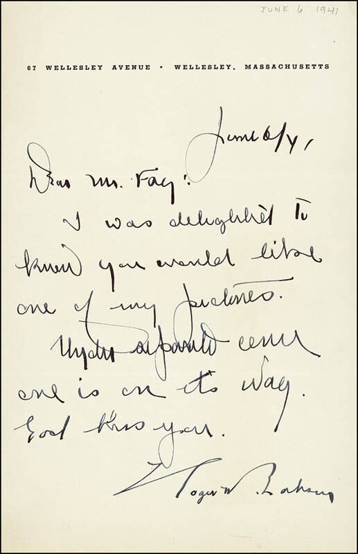 ROGER BABSON - AUTOGRAPH LETTER SIGNED 06/06/1941
