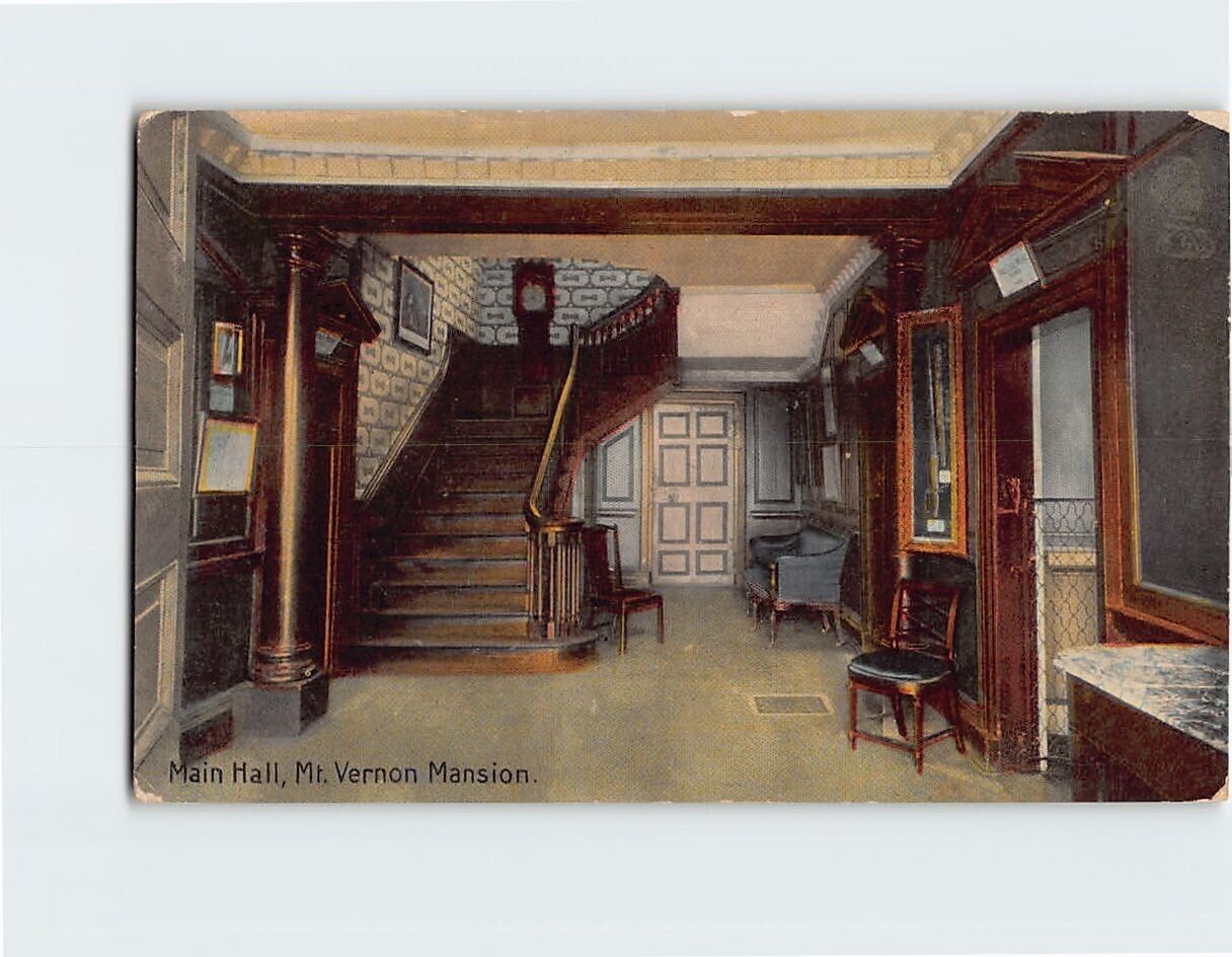 Postcard Main Hall, Mount Vernon Mansion, Mount Vernon, Virginia