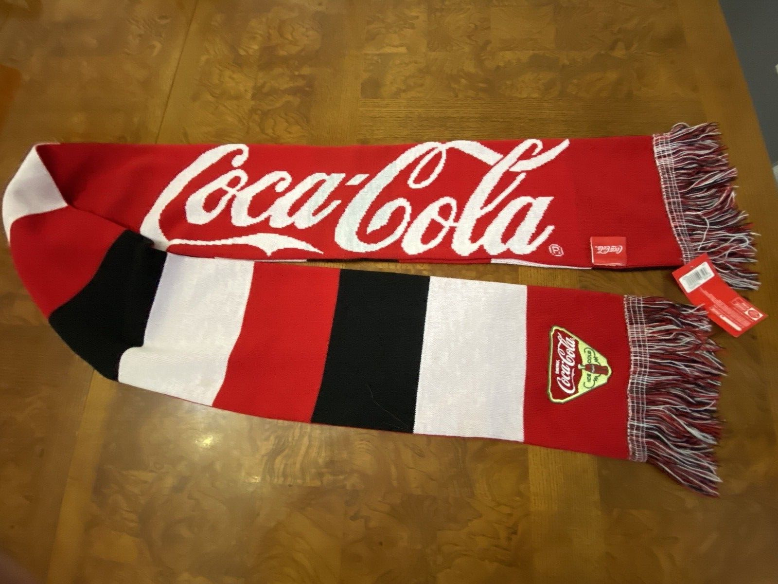 Coca-Cola Vintage Knit Scarf Rare New With Tag 6ft Wool Red White Black