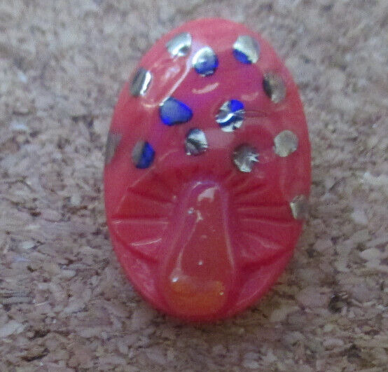 1 - Czech Glass Mushroom-UV Reactive Red Oval Button #262 16.91mm x 11.55mm