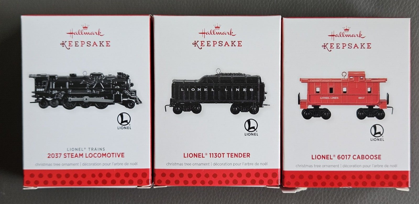 2013 Hallmark Ornaments Lionel  2037 Steam Locomotive 1130T Tender 6017 Caboose
