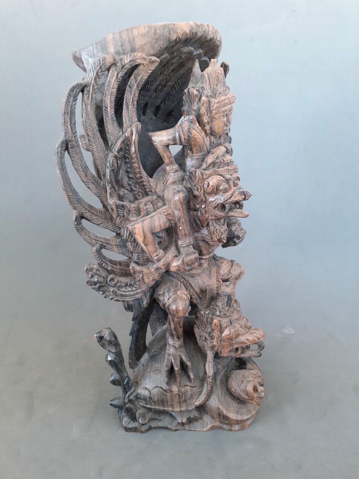 Hindu wood carved sculpture of Vishnu 