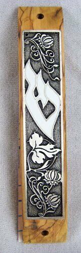 Olive Wood Mezuzah with Scroll by YourHolyLandStore