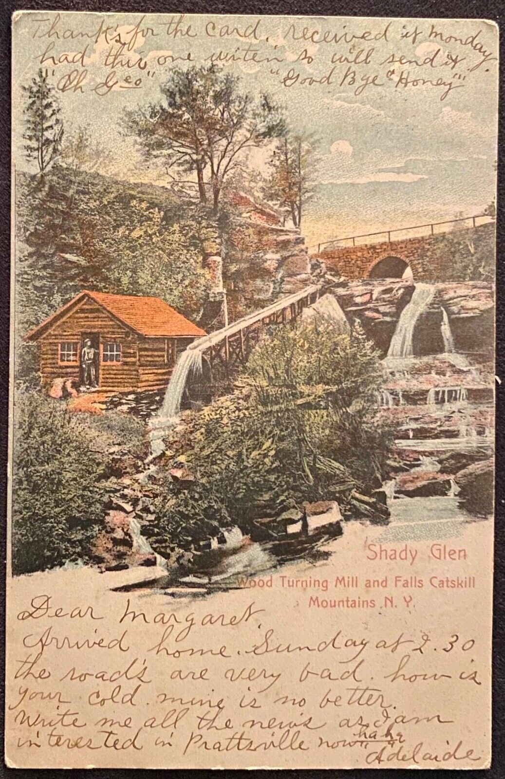 Windham NY Catskill Mountains~Shady Glen Wood Turning Mill & Falls 1904 Postcard