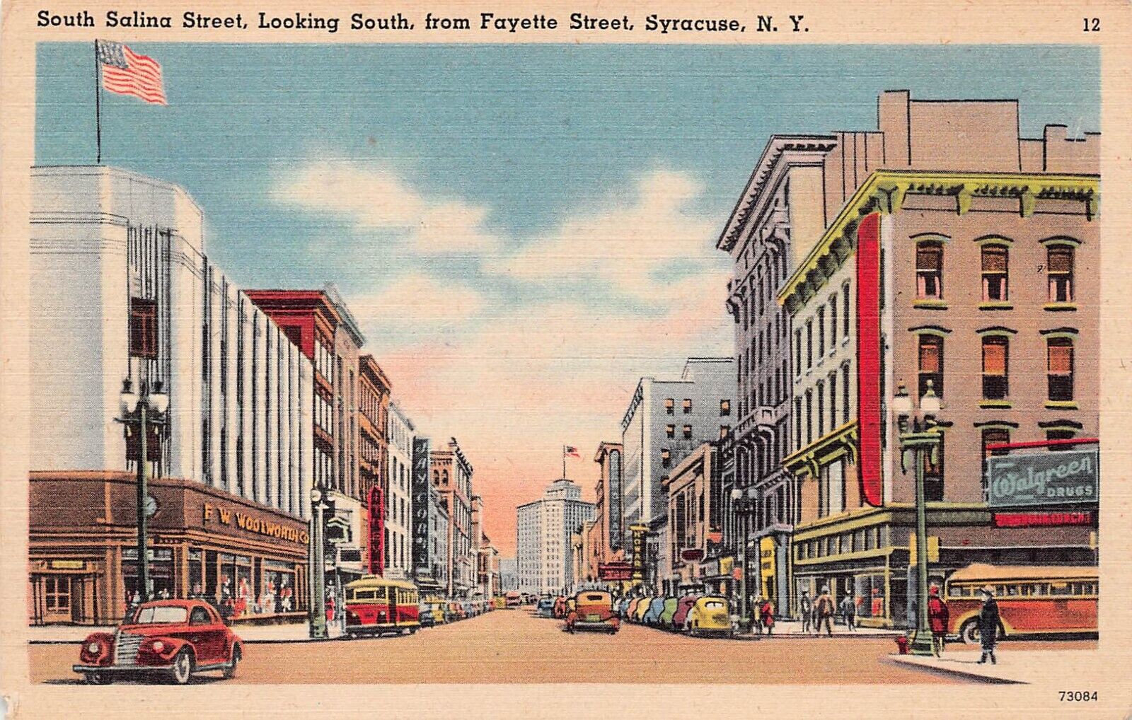 Syracuse NY New York Downtown Main South Salina Street Pharmacy Vtg Postcard C39