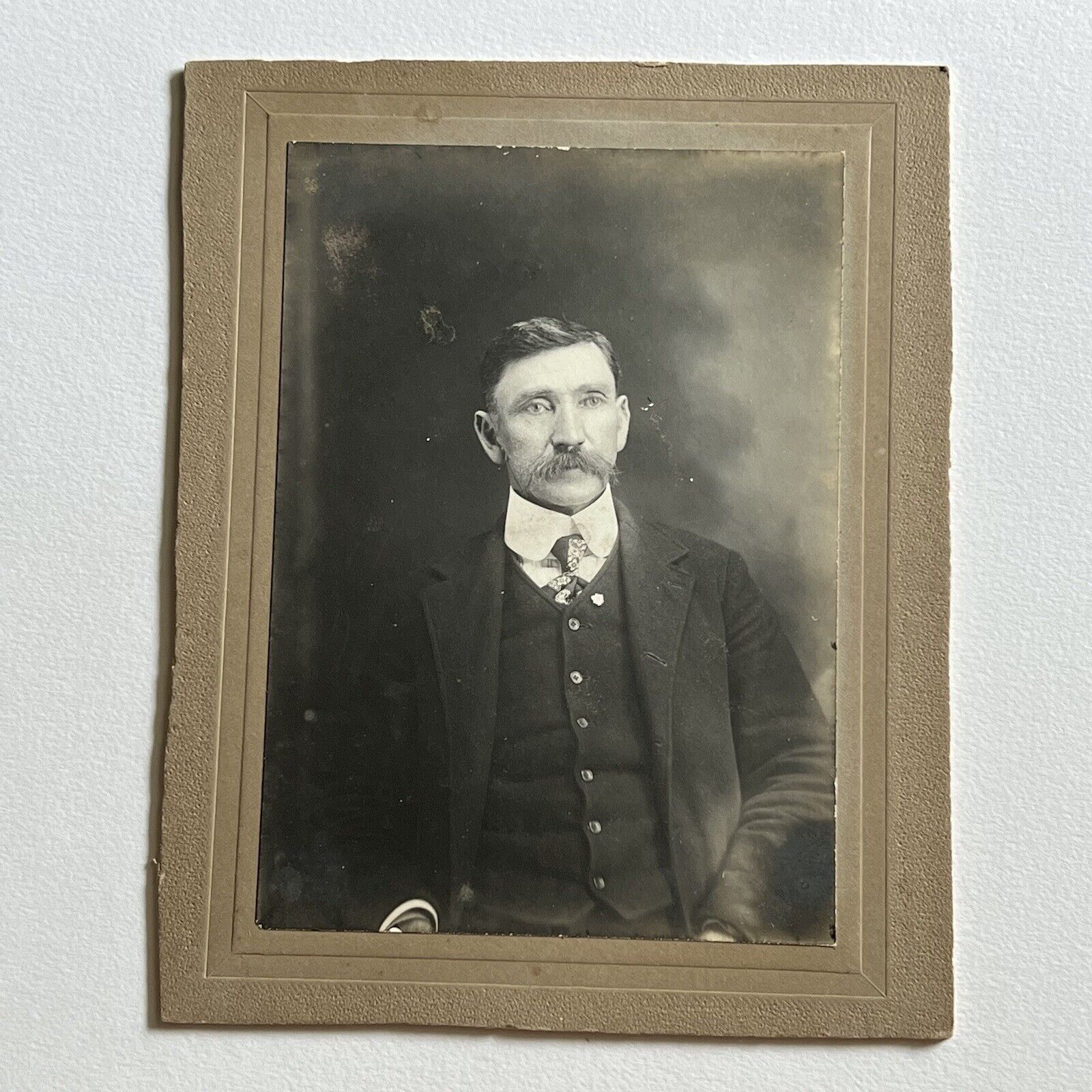 Antique Cabinet Card Photograph Handsome Mature Man Mustache