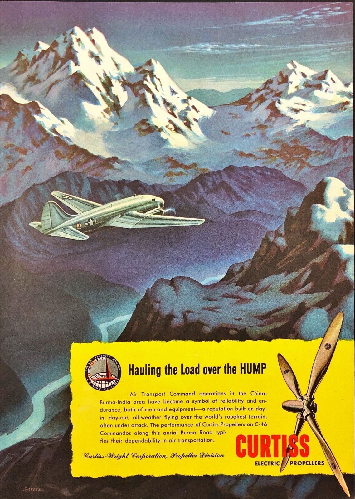1945 Curtiss Electric Propellers C-46 Commando Burma Road Vintage Print Ad