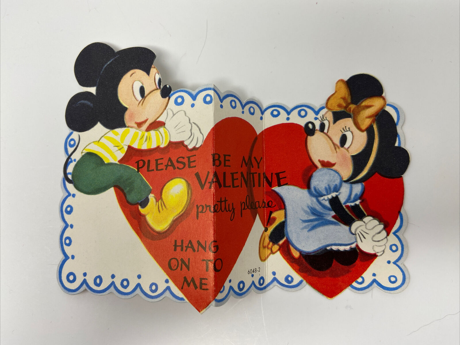 Vintage Early Style Mickey Minnie Mouse Die Cut Valentine Card