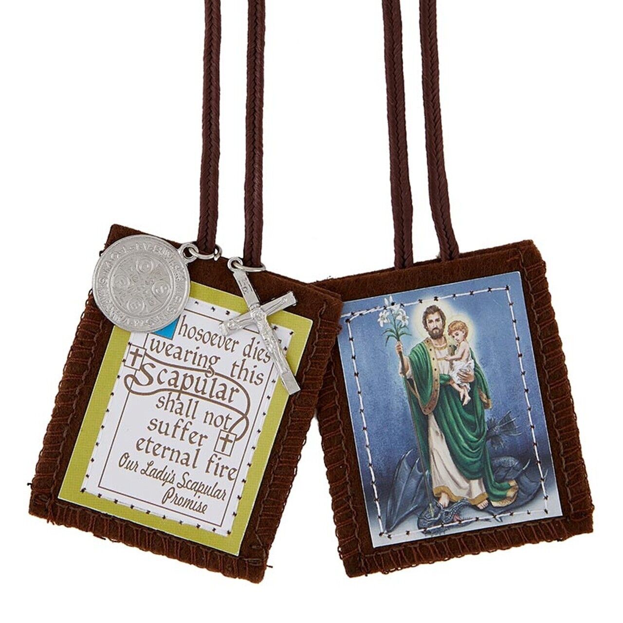 2 inch - St. Joseph, Terror of Demons Scapular with Medals - NEW