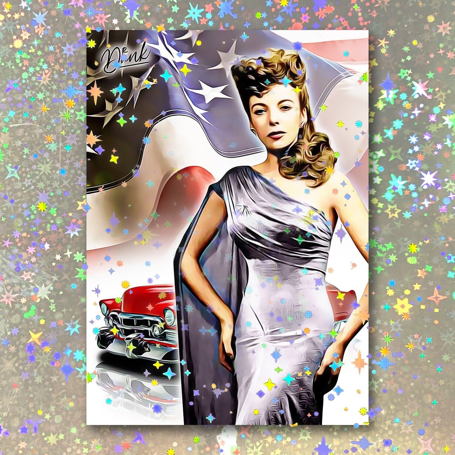 Ida Lupino Holographic Pin-Up Patriot Sketch Card Limited 1/5 Dr. Dunk Signed