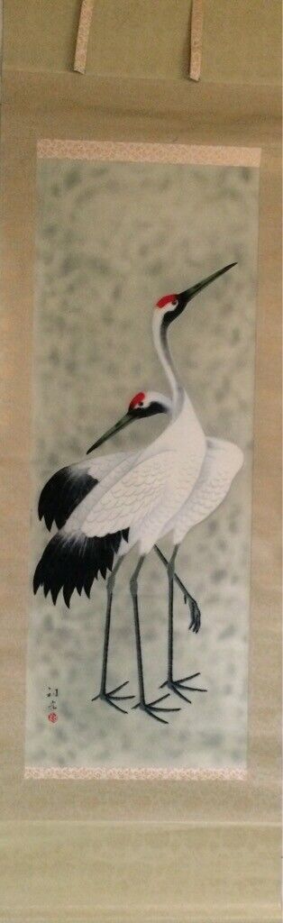 Japanese Painting Hanging Scroll A Pair of Red Crowned Crane elernal love Sign