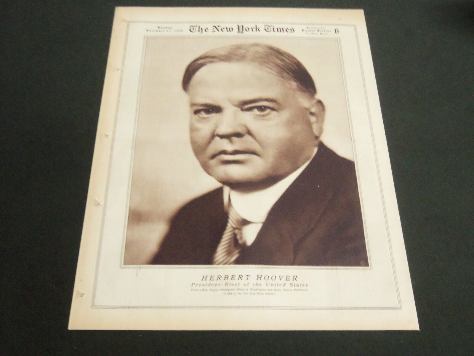1928 NOV 11 NEW YORK TIMES ROTO SECTION -HERBERT HOOVER PRESIDENT ELECT- NT 6913