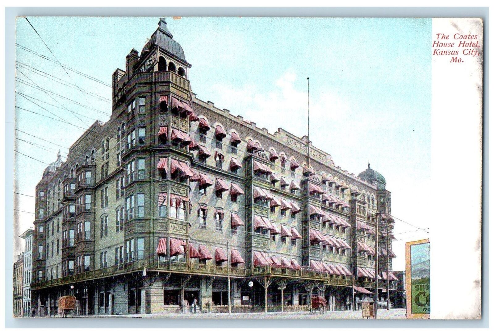 Kansas City Missouri MO Postcard The Coates House Hotel Exterior Scene c1905\'s