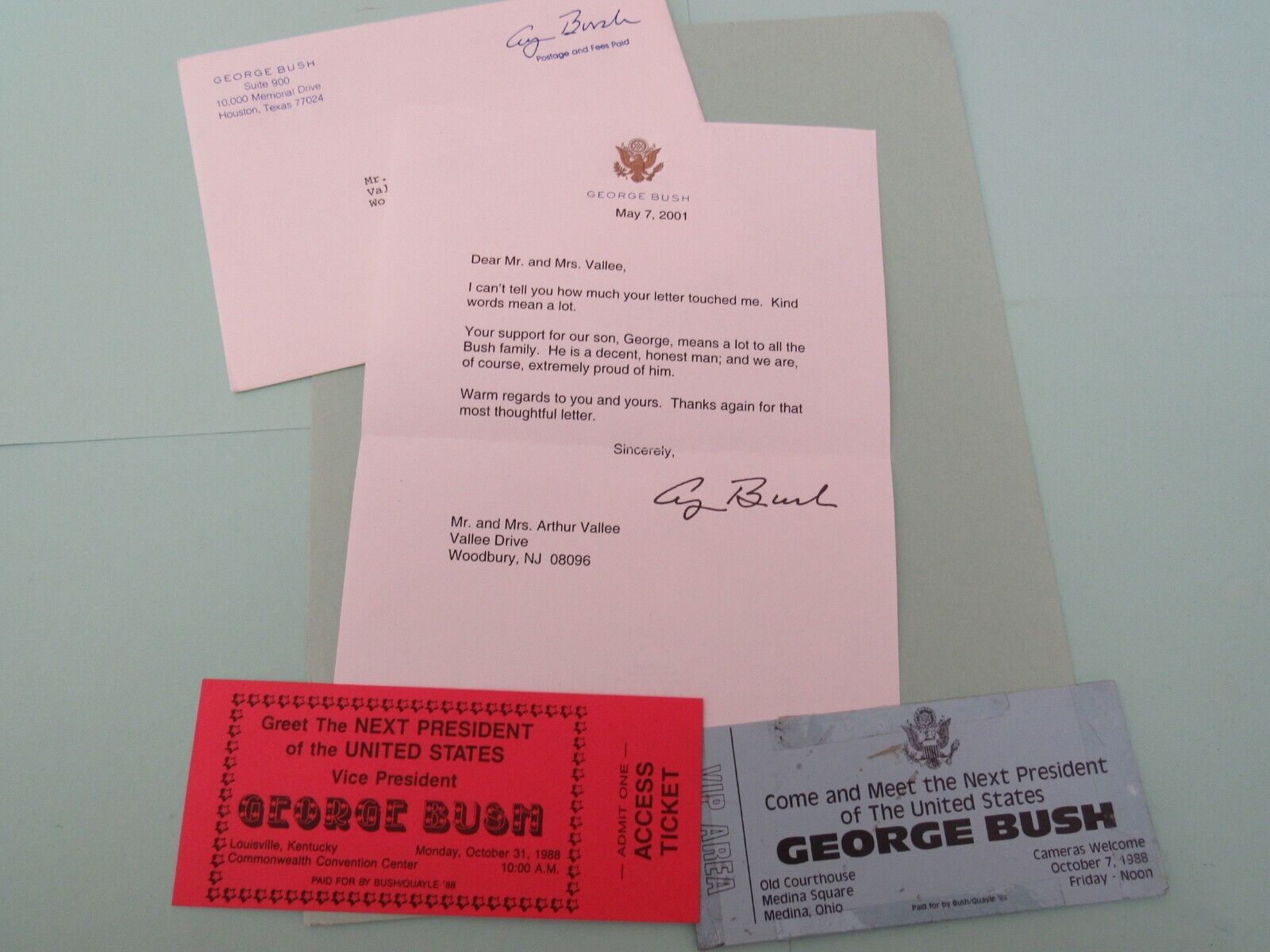 President George H.W. Bush Signed Letter and Tickets