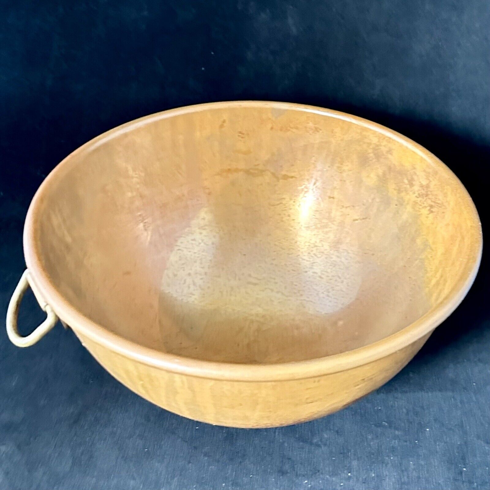 Mixing Bowl Round Copper Bottom Brass Hook Handle England 8.5” Diameter 4” High