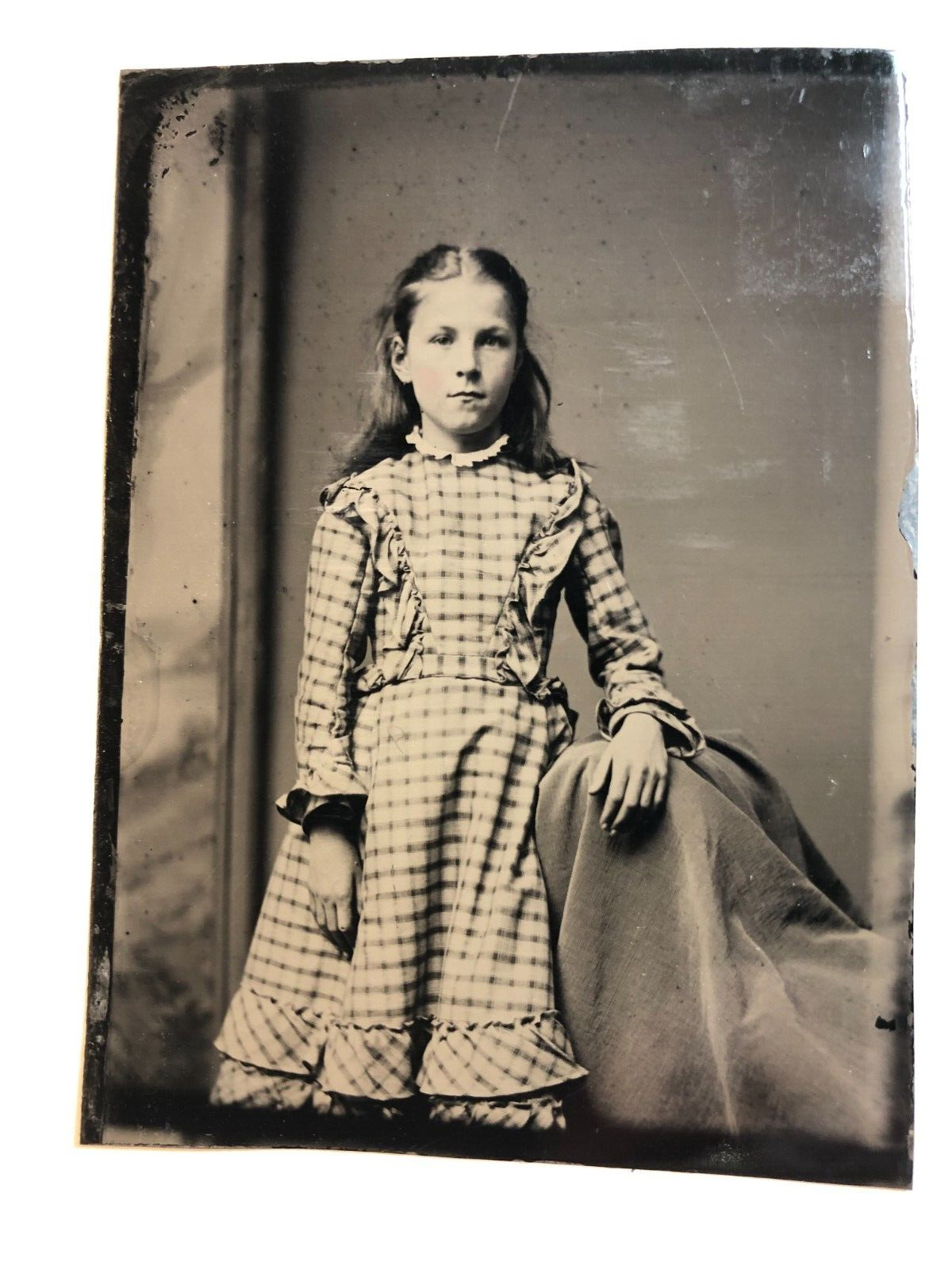 Charming Young Girl, Plaid Dress, c1870, Tintype, Photo, #2537