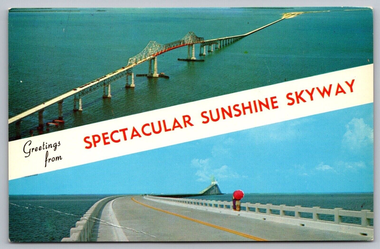 Florida Pinellas Manatee Sarasota County Greetings Sunshine Skyway VTG Postcard