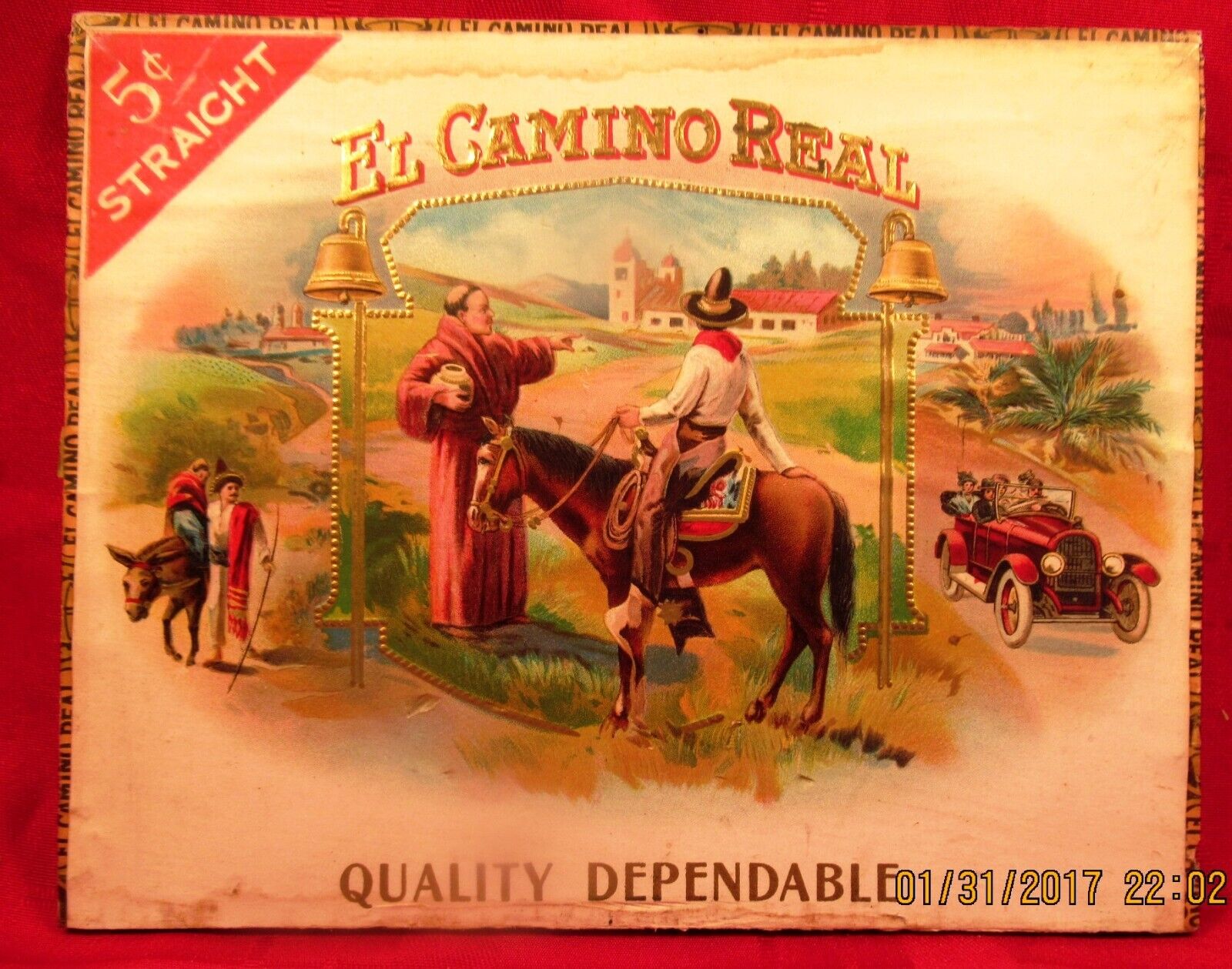 c1915  El Camino Real Cigar Box Lid - California Missions  EX RARE  Label