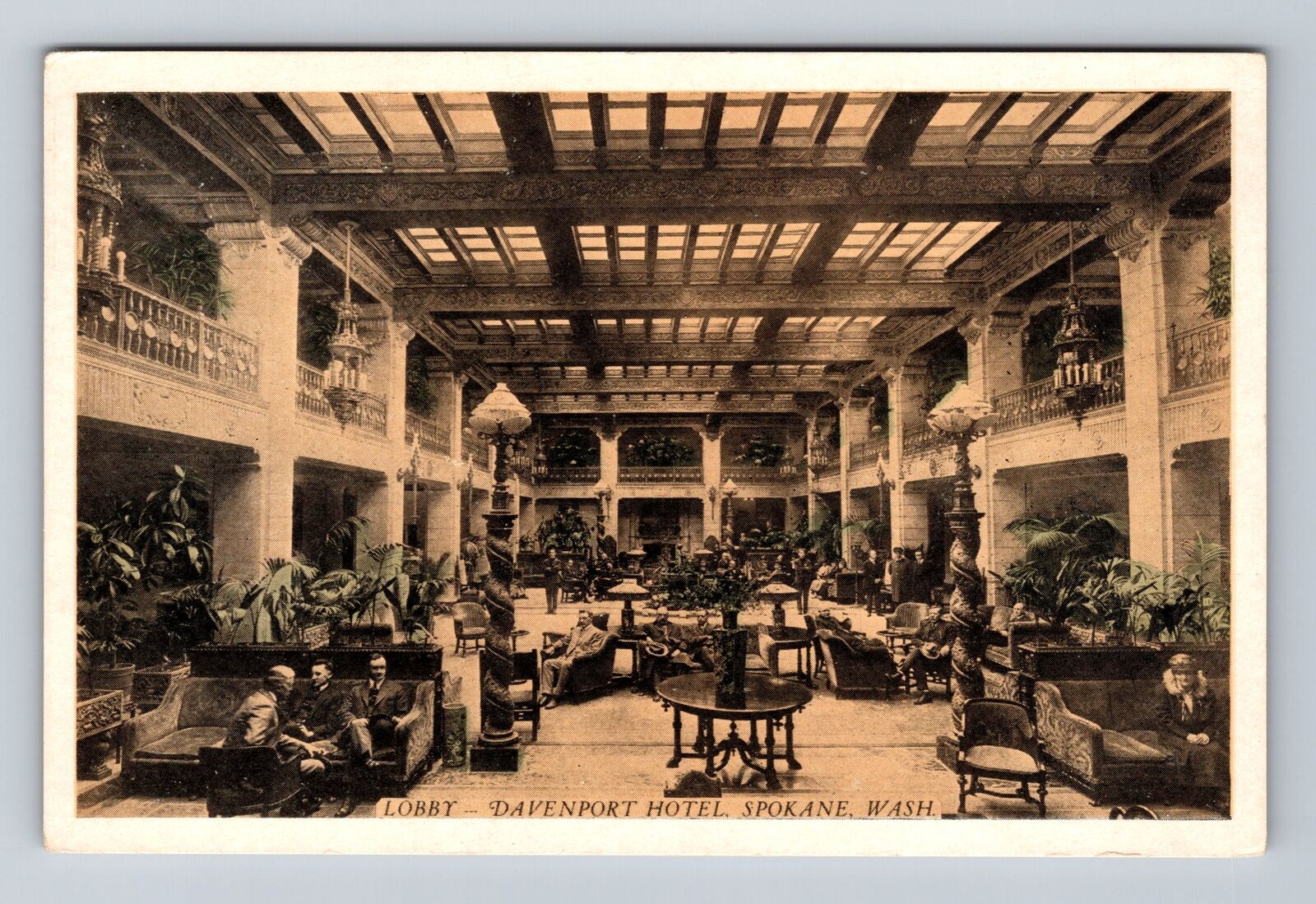 Spokane WA-Washington, Lobby, Davenport Hotel, Souvenir, Vintage Postcard