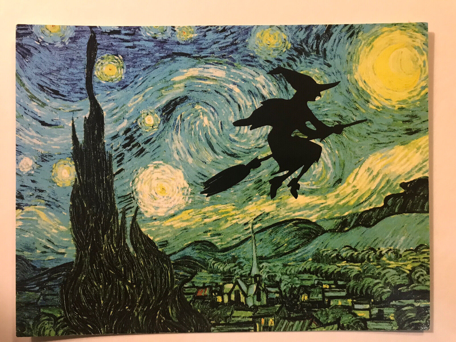 POSTCARD WITCH FLYING ON A HALLOWEEN “STARRY, STARRY NIGHT” (SCARY SCARY NIGHT)