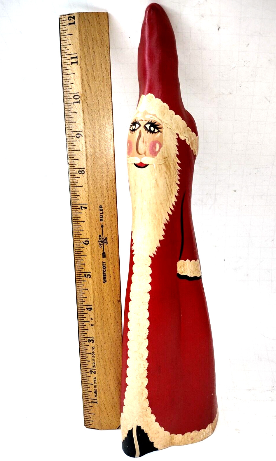 VTG Skinny Santa Scandinavian Style Christmas St Nick Folk Art Handcrafted Cedar