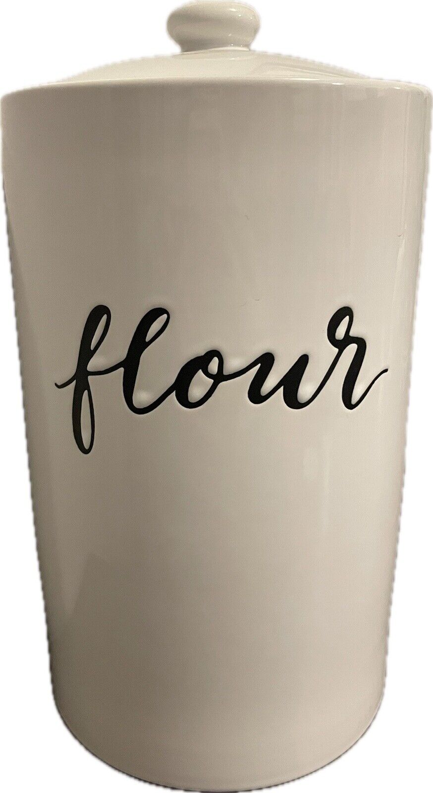 Threshold Stoneware Hand Lettered FLOUR White canister for food storage With lid