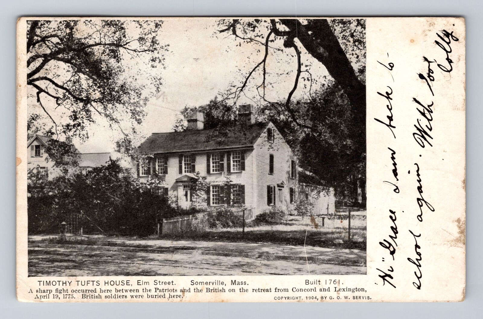 Somerville MA-Massachusetts, Timothy Tufts House, Antique Vintage Postcard