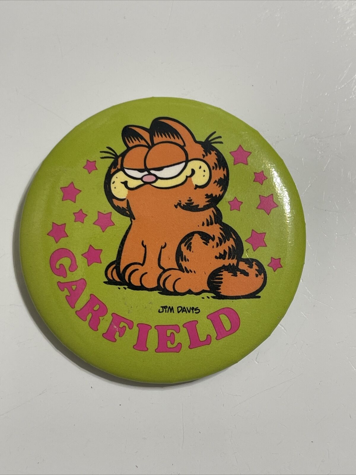 Garfield Green Orange Cat 1978 Jim Davis Vintage Metal Pinback Pin Button