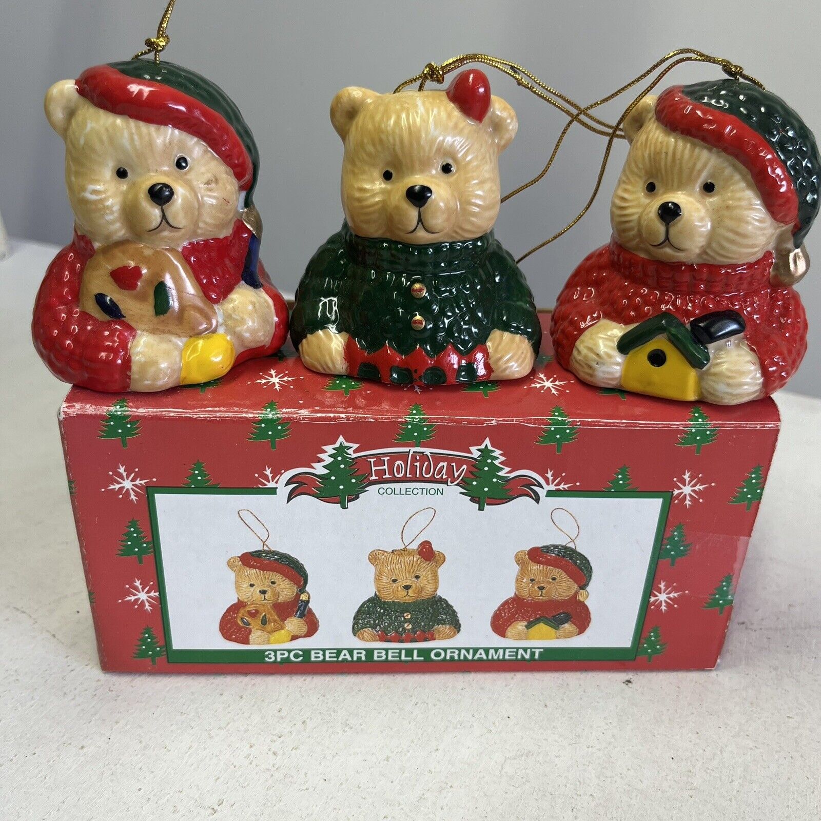 Holiday Collection 3 Piece Christmas Bear Bell Ornaments