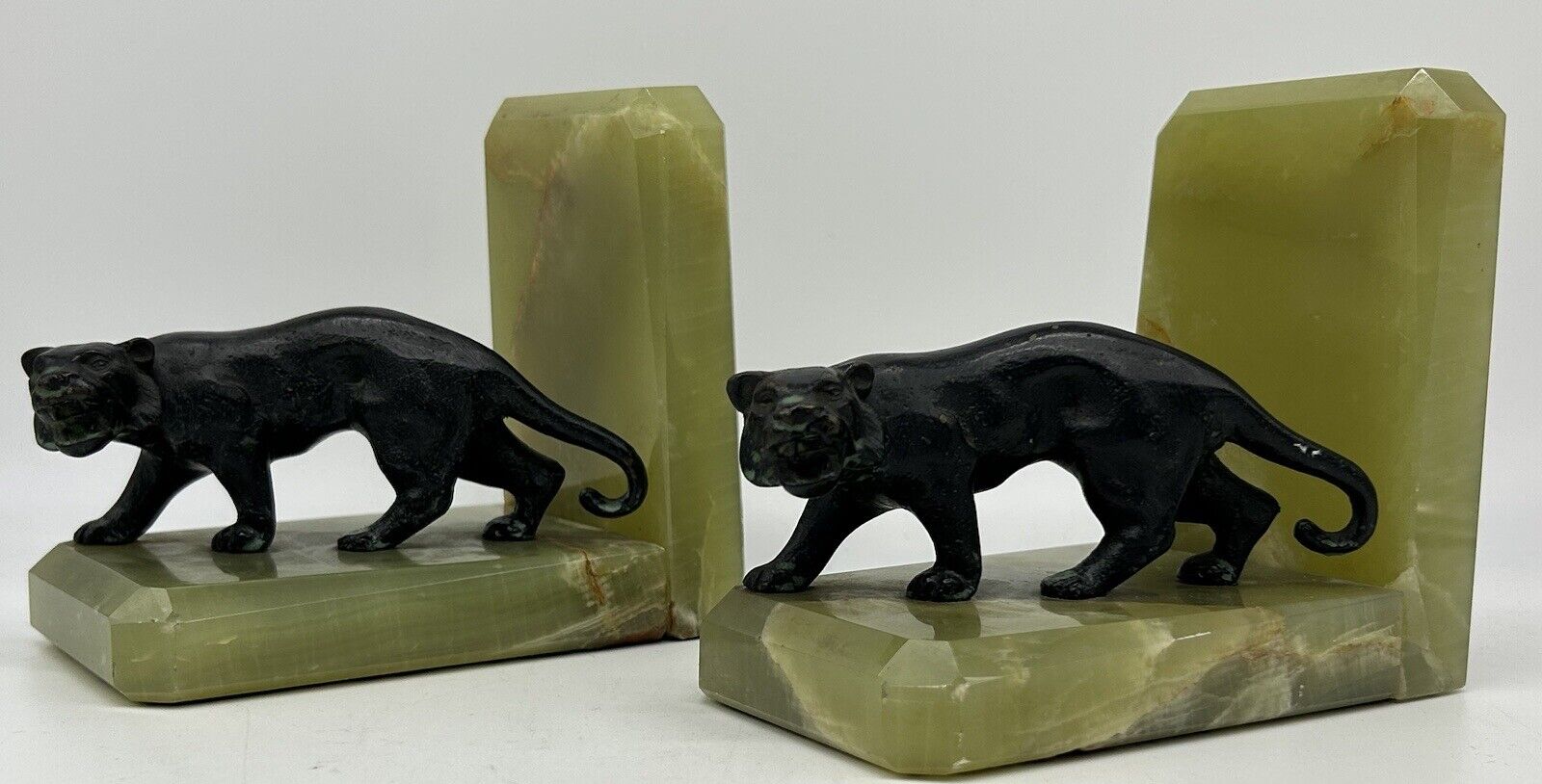 Art Deco Tiger on Onyx Bookends, ca. 1930's, Vintage