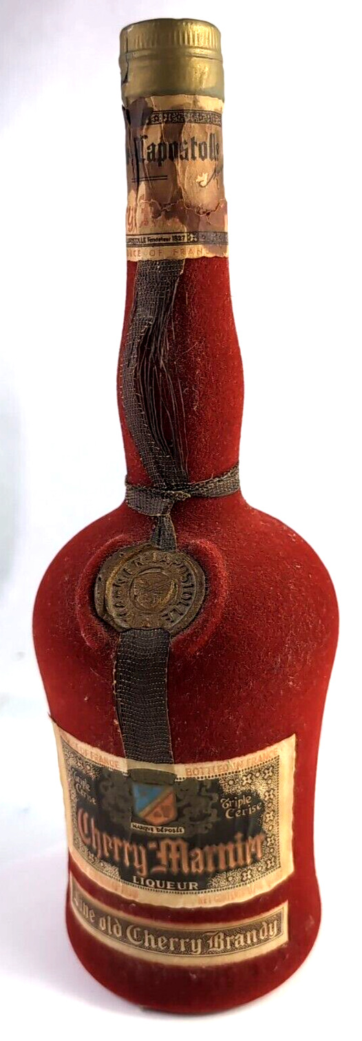 NEW Vintage Collectible Grand Marnier Cherry Velvet Flocked Bottle Red Decanter