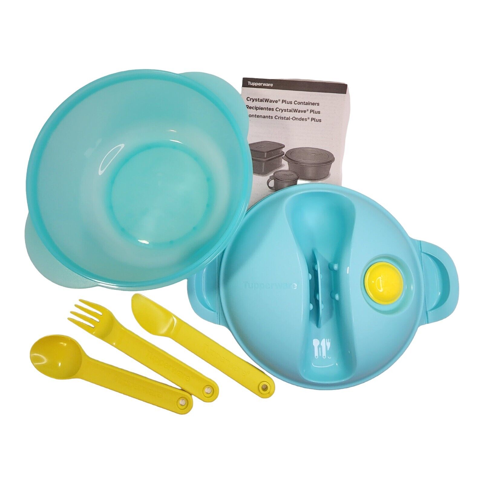 Tupperware Crystal Wave PLUS Hot Food On The Go Lunch Container Utensils Cutlery