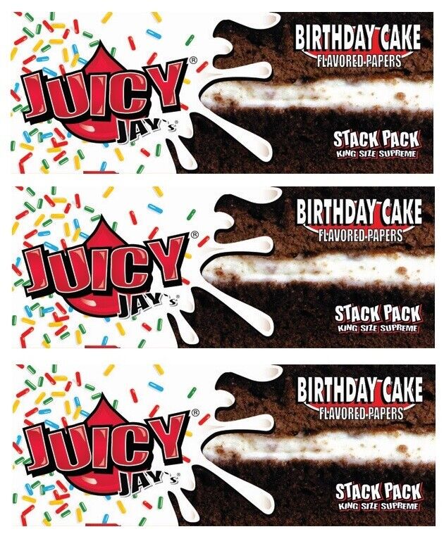 3X Packs of Juicy Jay's Birthday Cake Flavored KING SIZE Rolling Papers/ 40 each