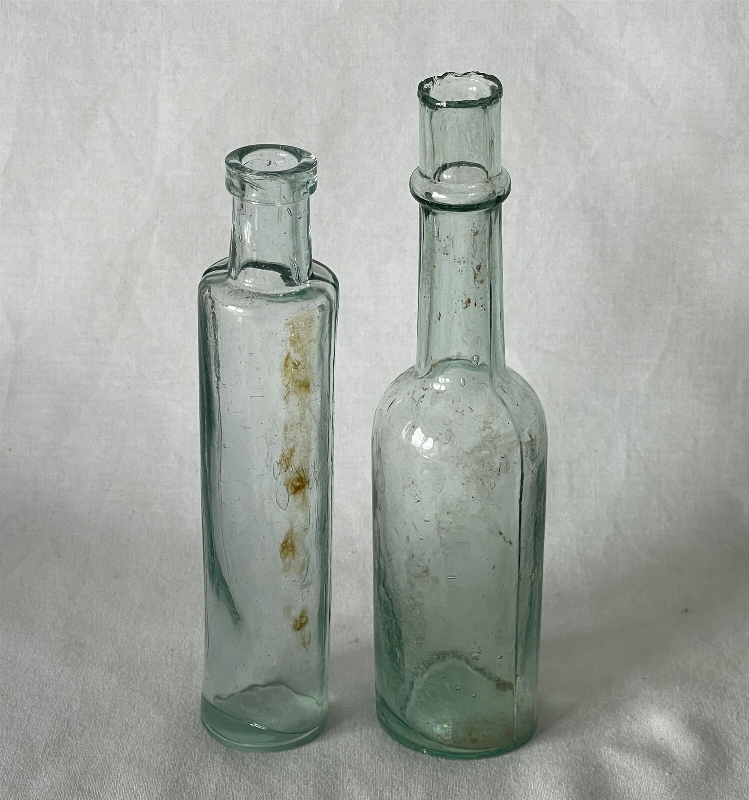 2 Different Antique Vintage Glass Bottles Dug Dig Find #M3