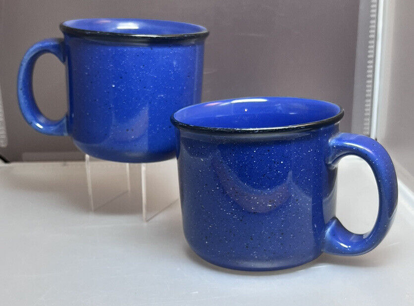 VTG Marlboro Unlimited Blue Speckled Stoneware Set Of 2 16oz Coffee Soup Cup Mug