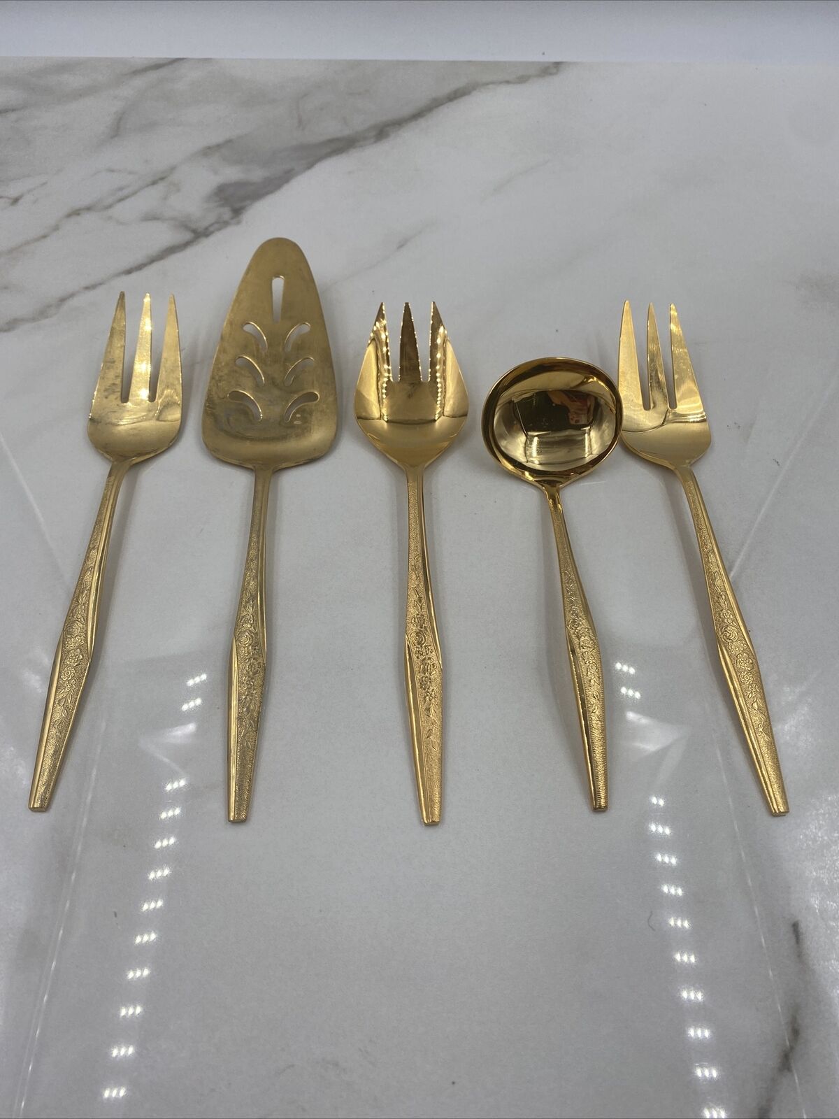 Vintage J.H. Golden Bouquet Flatware Electroplated Set of 5 Serving Pieces