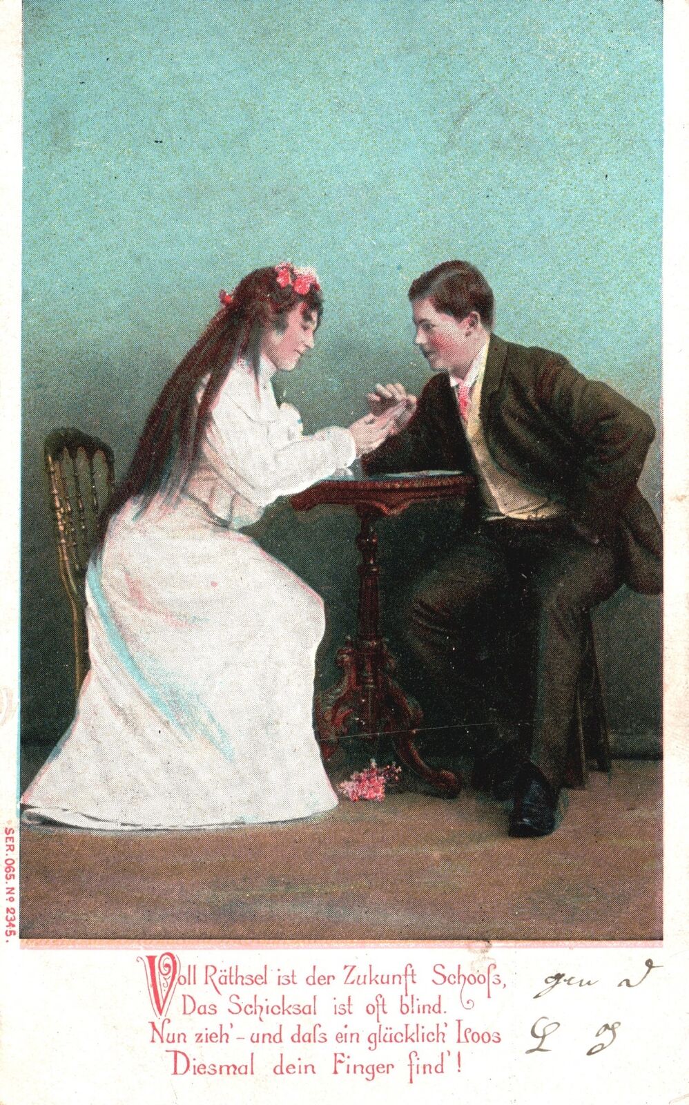 Lovers Couple Dating Sitting On The Table Sweet Romance Vintage Postcard 1906
