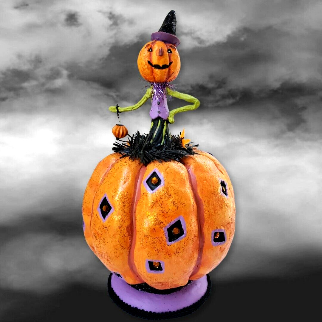 CJF Designs Halloween Jack O\' Lantern Figure in Witch Hat Jeweled Pumpkin Decor