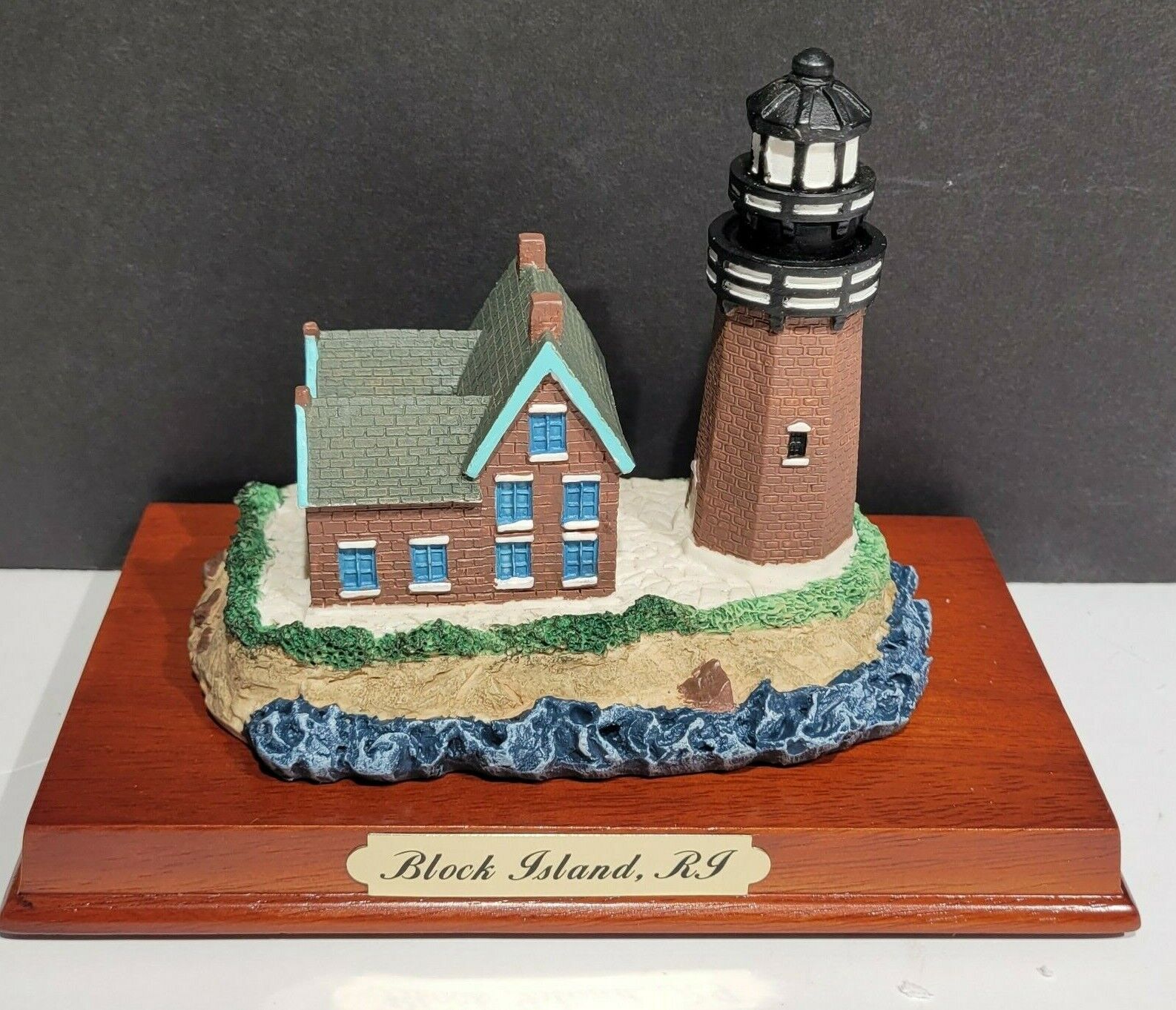 Block Island Rhode Island Coast Lighthouse Miniature Sculpture  Cherry Wood