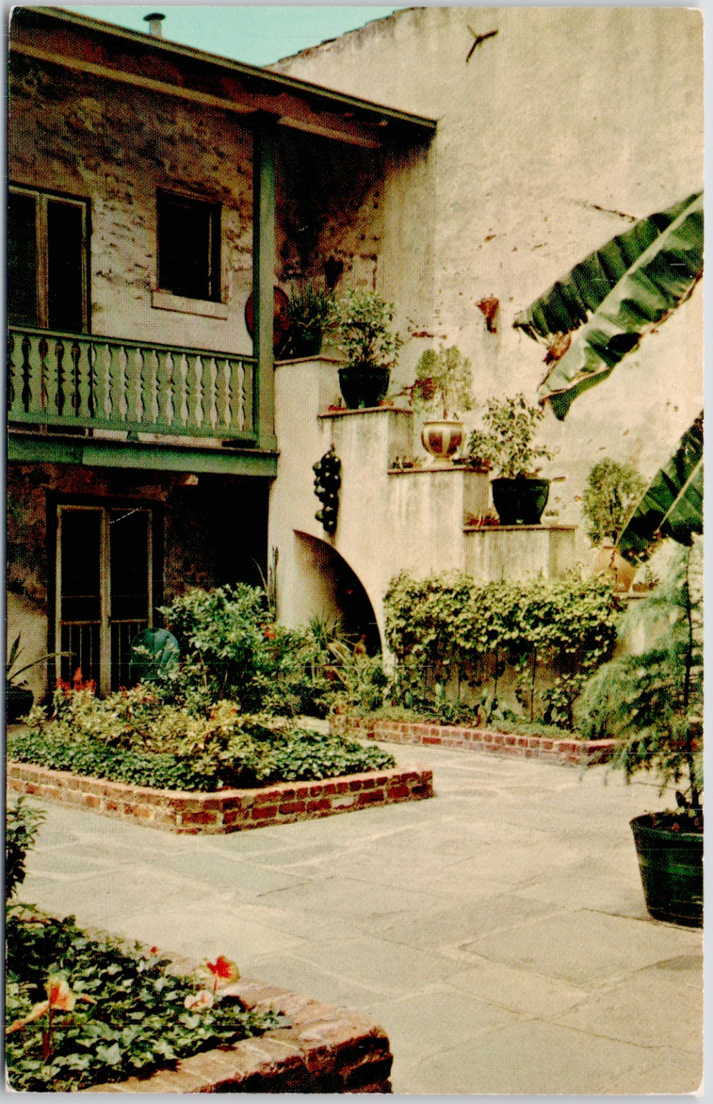 Bosque Courtyard New Orleans Louisiana Home Mansion Spanish USA Vintage Postcard