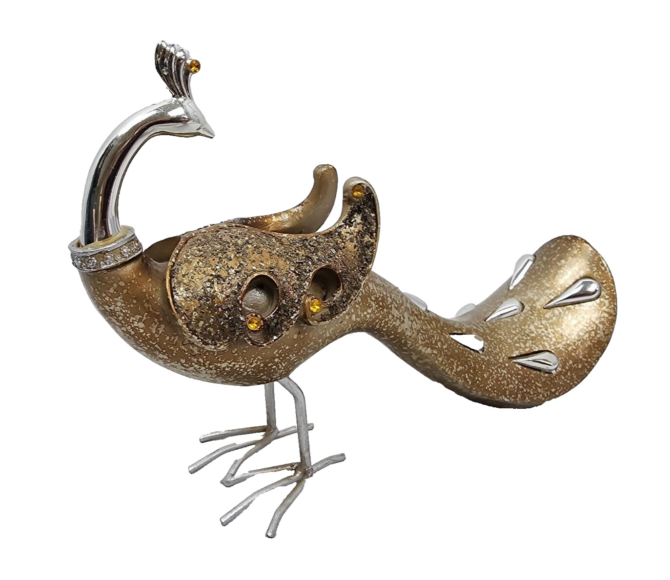  Peacock Figurine With Gold & Silver Accent Ceramic 8