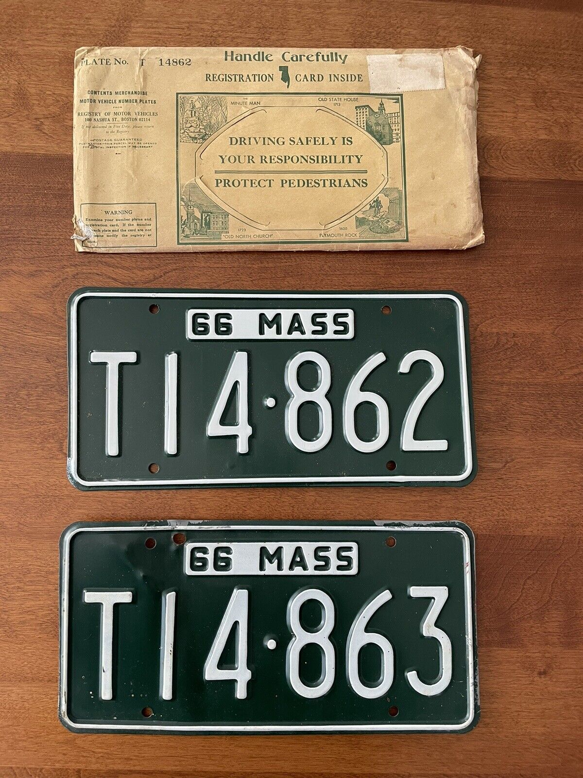 Massachusetts 1966 License Plate T14862 With Packaging And T14863 READ